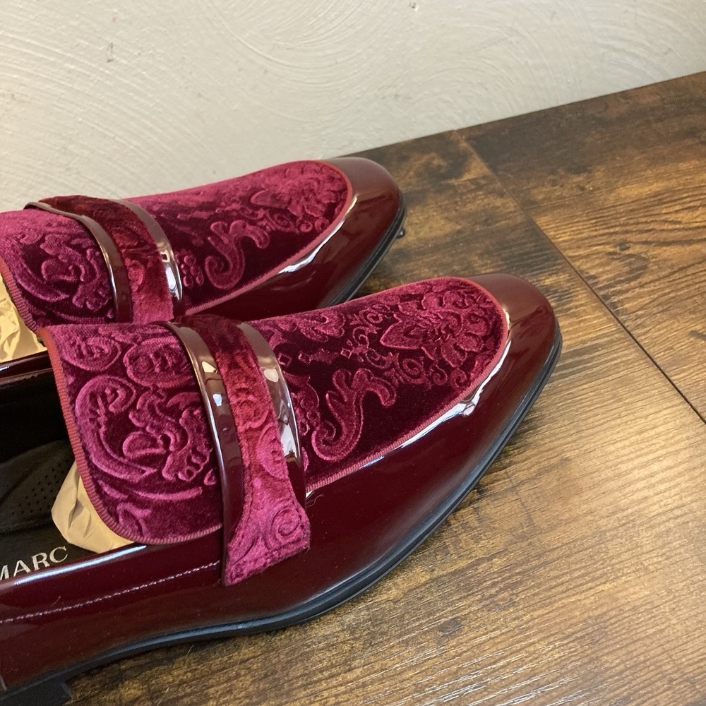 Bruno Marc Mens Sz 12 Tuxedo Loafers Red Velvet Slip-on Dress Shoe Fashion Prom - Picture 6 of 13